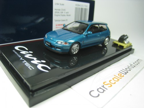 HONDA CIVIC EG6 SIRII WITH ENGINE DISPLAY MODEL 1/64 HOBBY JAPAN (TAHITIAN GREEN)