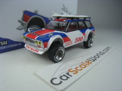 KAIDO HOUSE DATSUN 510 WAGON 4X4 #044 1/64 MINI GT (WHITE / RED / BLUE)